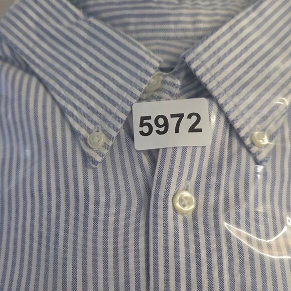 Lands' End Mens 16x35 Reg Blue White Stripe Button Up Long Sleeve Dress Shirt - Picture 10 of 10